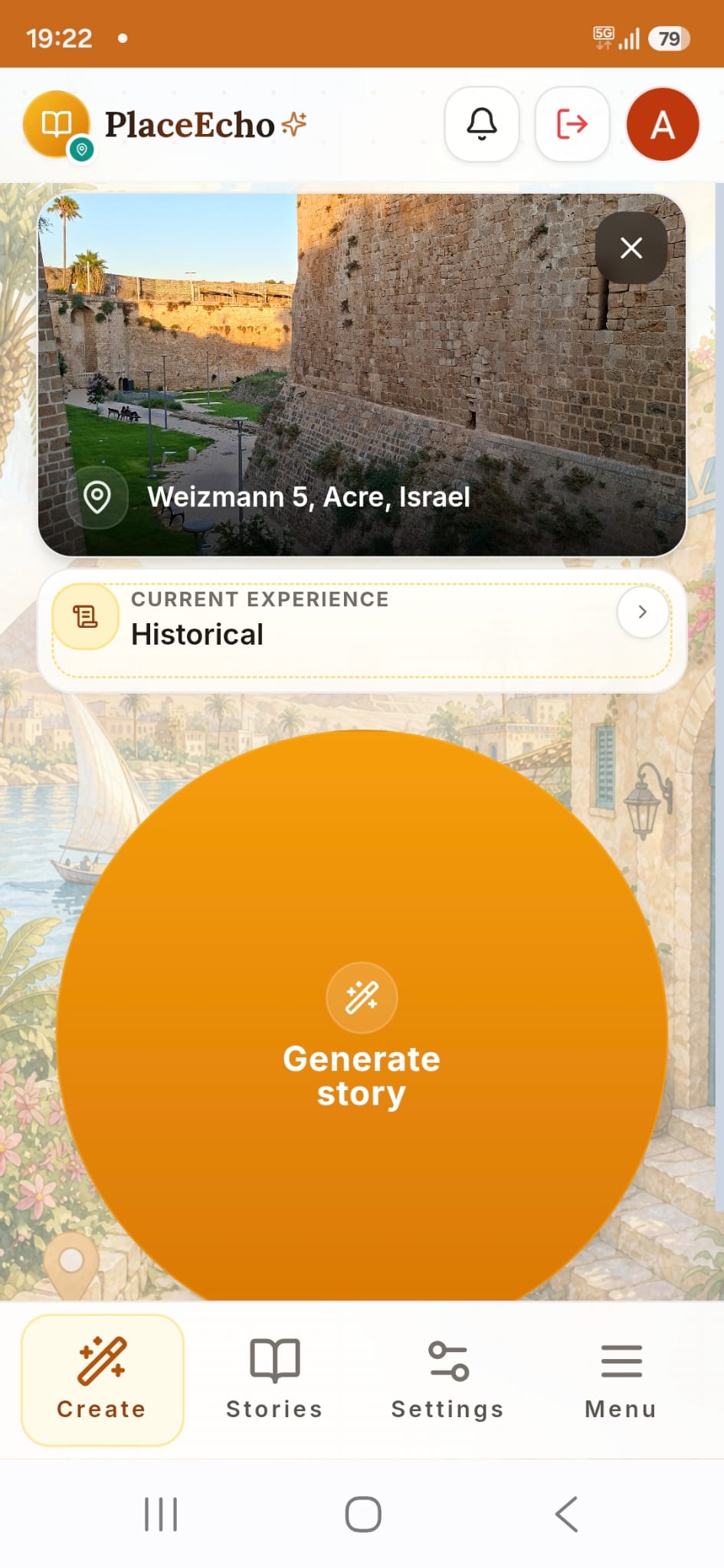 PlaceEcho app using a photo with location metadata